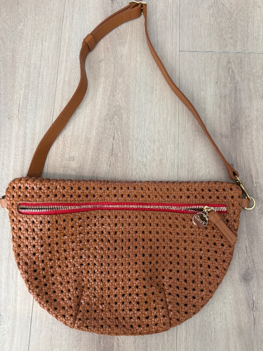 Clare V. Grande Fanny Rattan Tan Woven Leather Crossbody Belt Bag